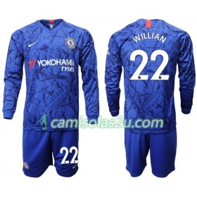Camisolas de Futebol Chelsea Willian 22 Criança Equipamento Principal 2019/20 Manga Comprida